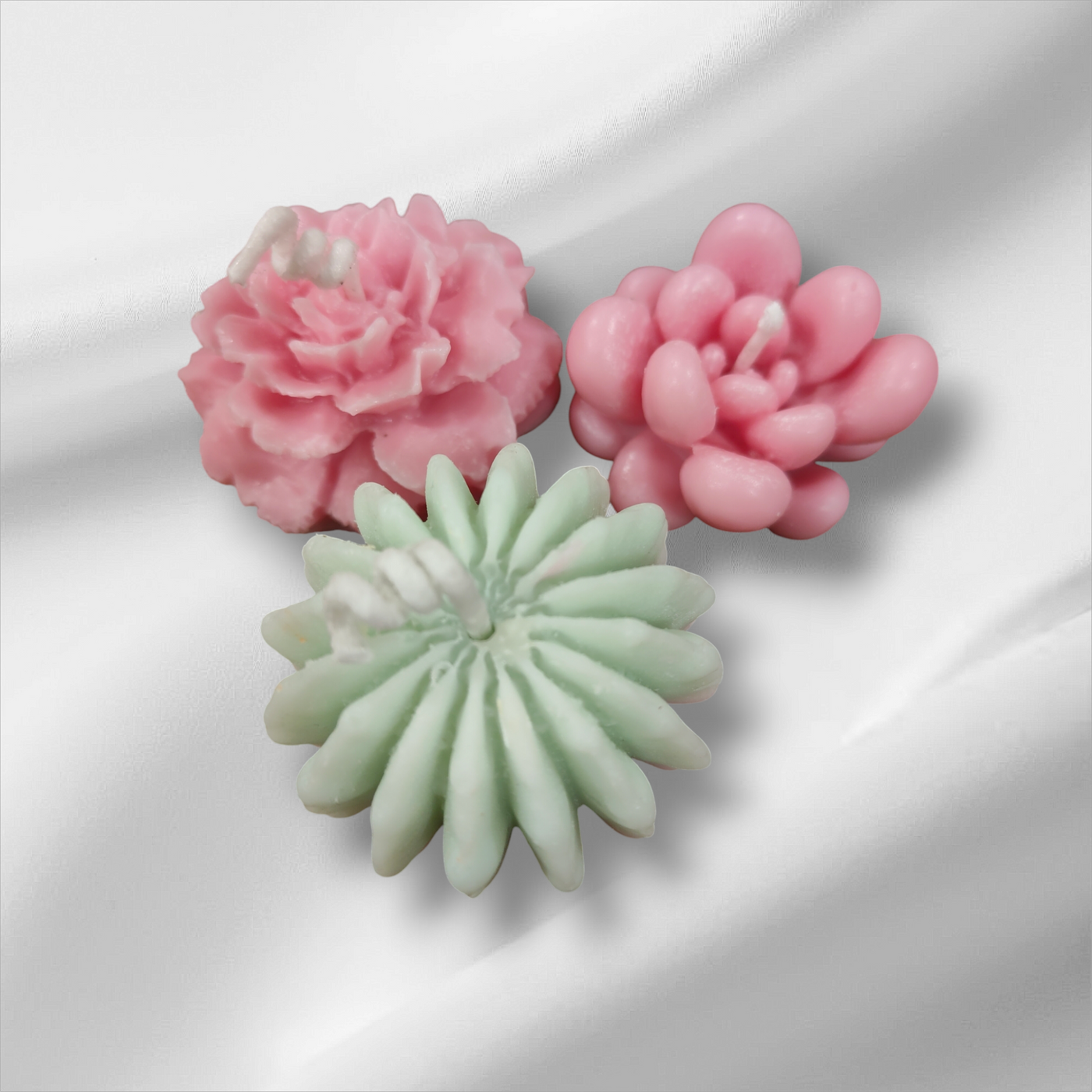 Succulent, Flower, Cactus Candle set with floral design.
