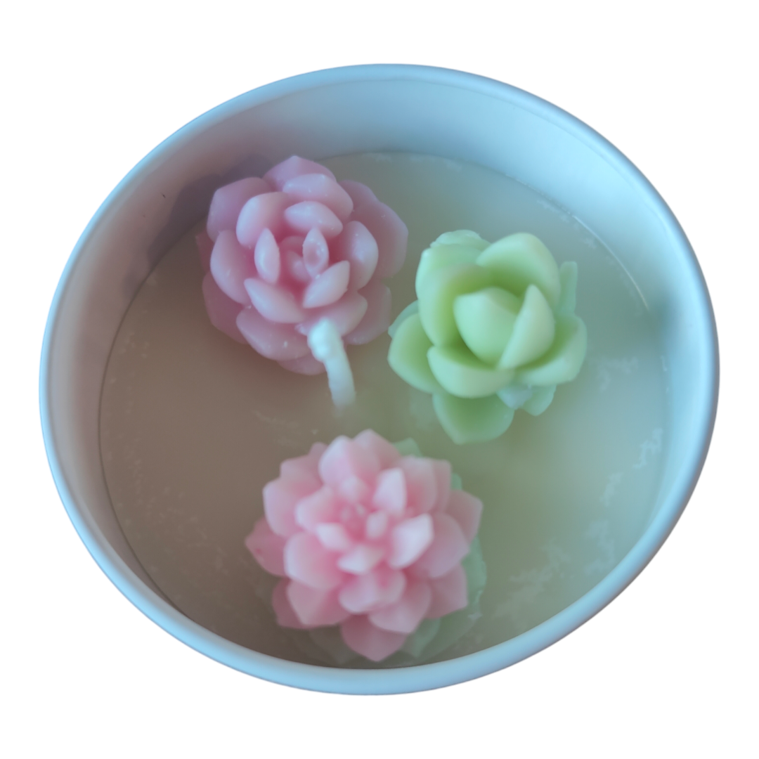 Succulent Candles in Tin Tray - Handmade
