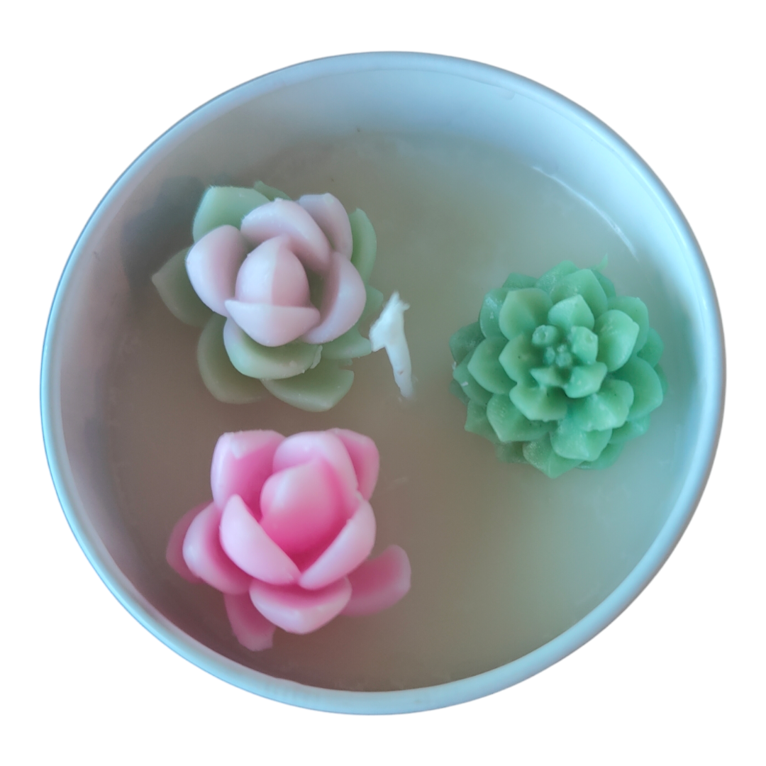 Succulent Candles in Tin Tray - Handmade